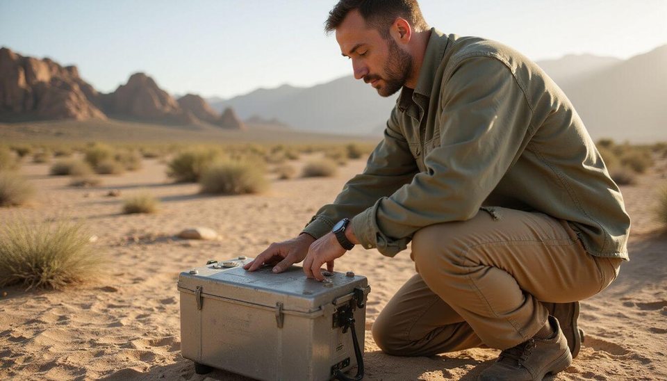 A builder setting up a portable water generator unit outdoors